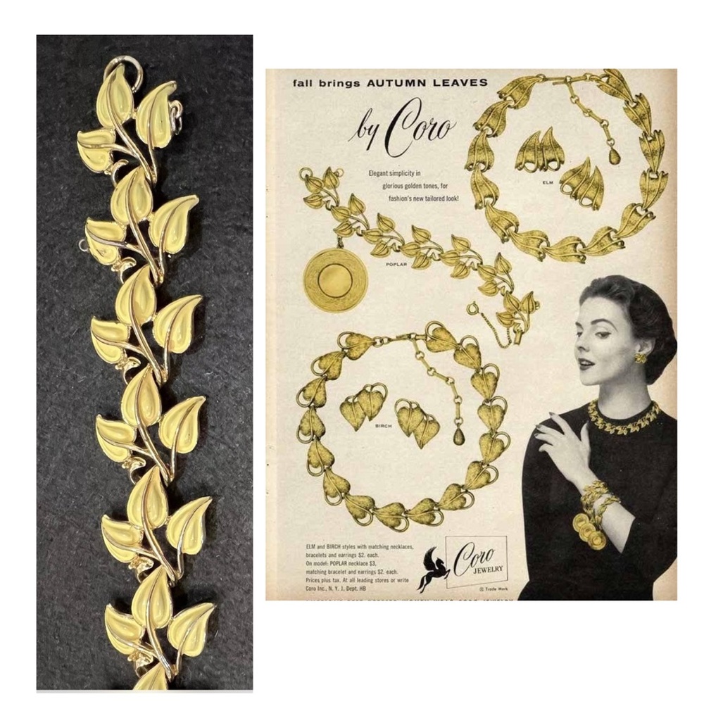 Rare CORO Bracelet Poplar 1950s Advertisement Piece Fall/Autumn Leaves By Coro